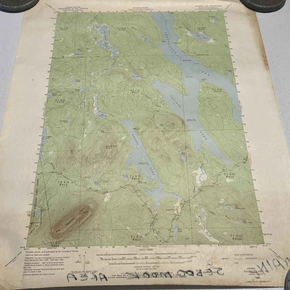 USGS PUBLIC UTILITIES COMM 1954 Ragged Lake, ME Quadrangle Piscataquis 1:625 MAP